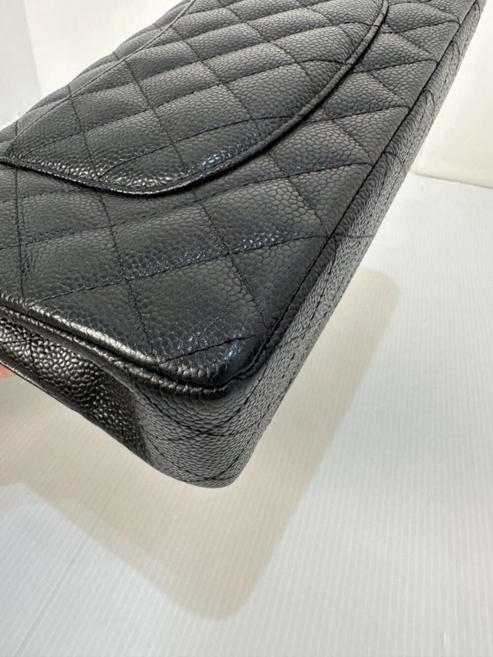 Authentic CHANEL Medium Classic Double Flap Bag Black Caviar Silver Hardware - Picture 12 of 16